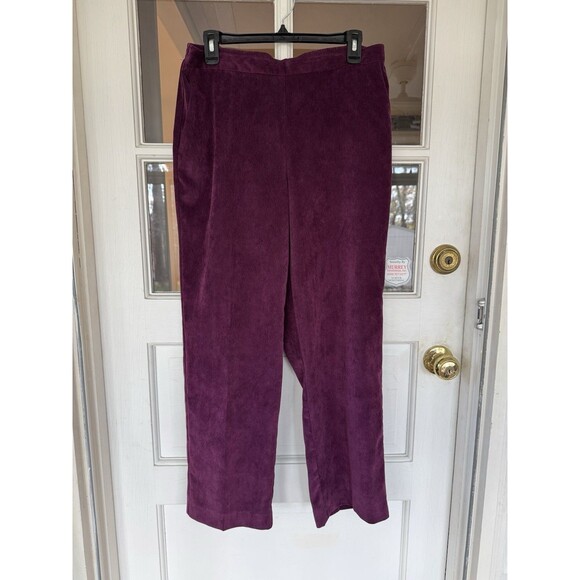 Alfred Dunner Pants Womens Size 12 Plum Corduroy Pull On Straight High Rise - Picture 2 of 6